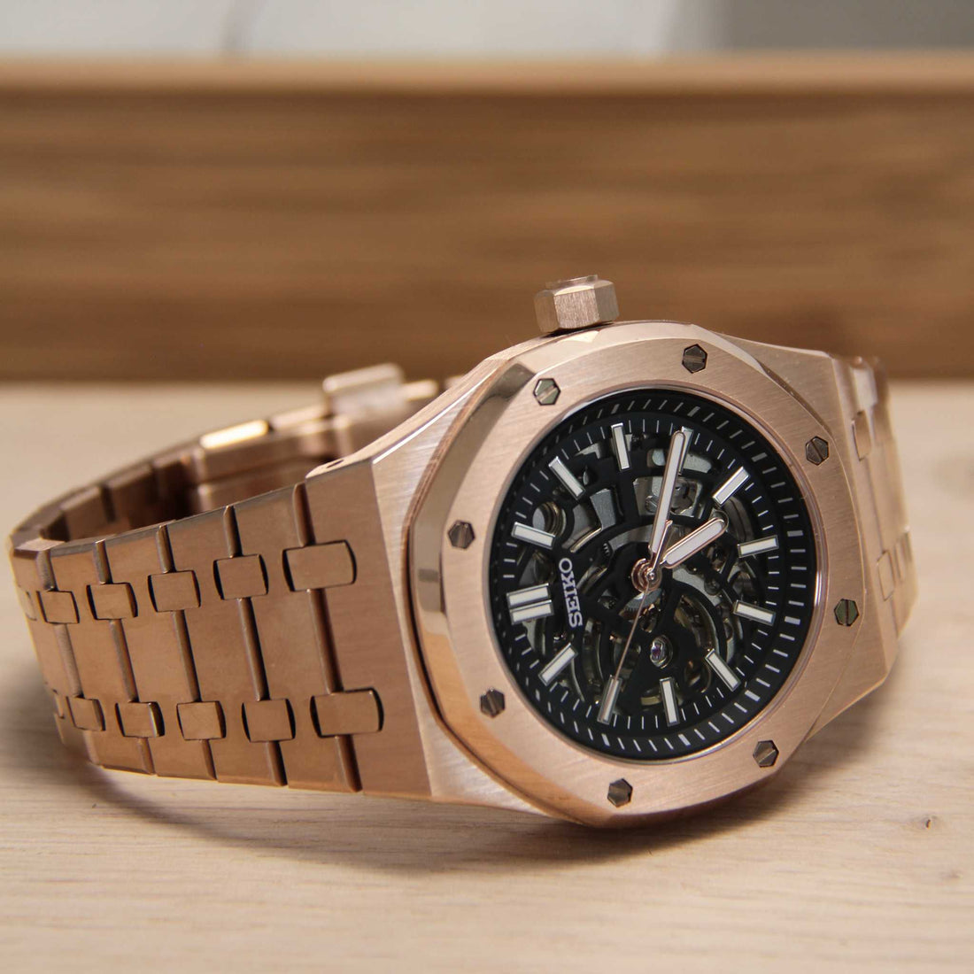 ROSE GOLD SKELETON SEIKO MOD ROYAL SEIKOAK