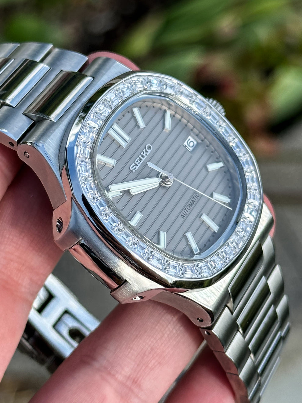 Cadran arabe gris, acier, automatique – Édition Seikmod Lux ​​| Verre saphir | Acier 316L 