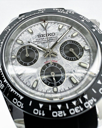 BLACK PANDA TEXTURE CLASSIC DIAL STEEL RUBBER BAND SEIKTONA