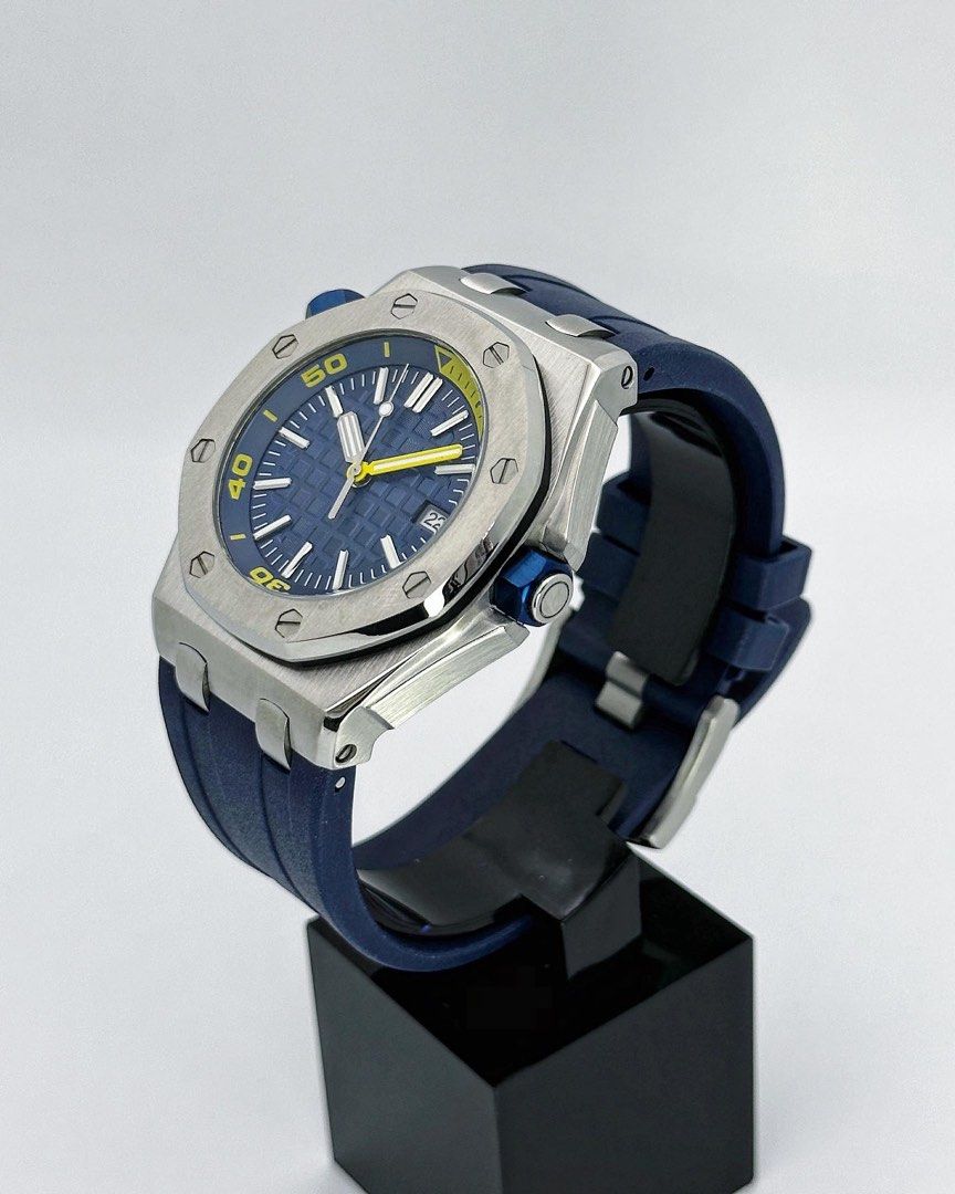 BLUE STEEL YELLOW HAND RUBER STRAP SEIKO MOD ROYAL SEIKOAK