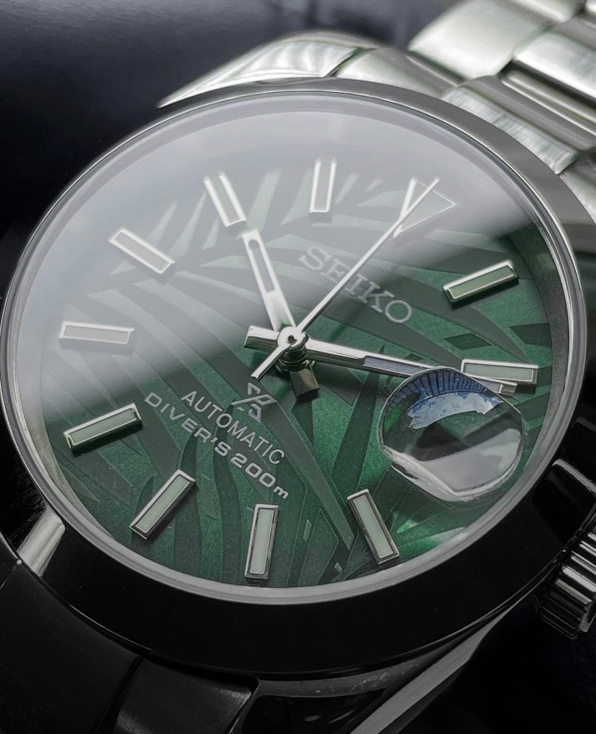 GREEN LEAF OYSTER STEEL SEIKO MOD SEIKJUST