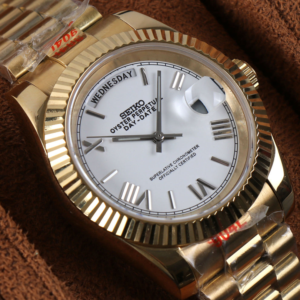 GOLD WHITE SEIKDATE PRESIDENTAL
