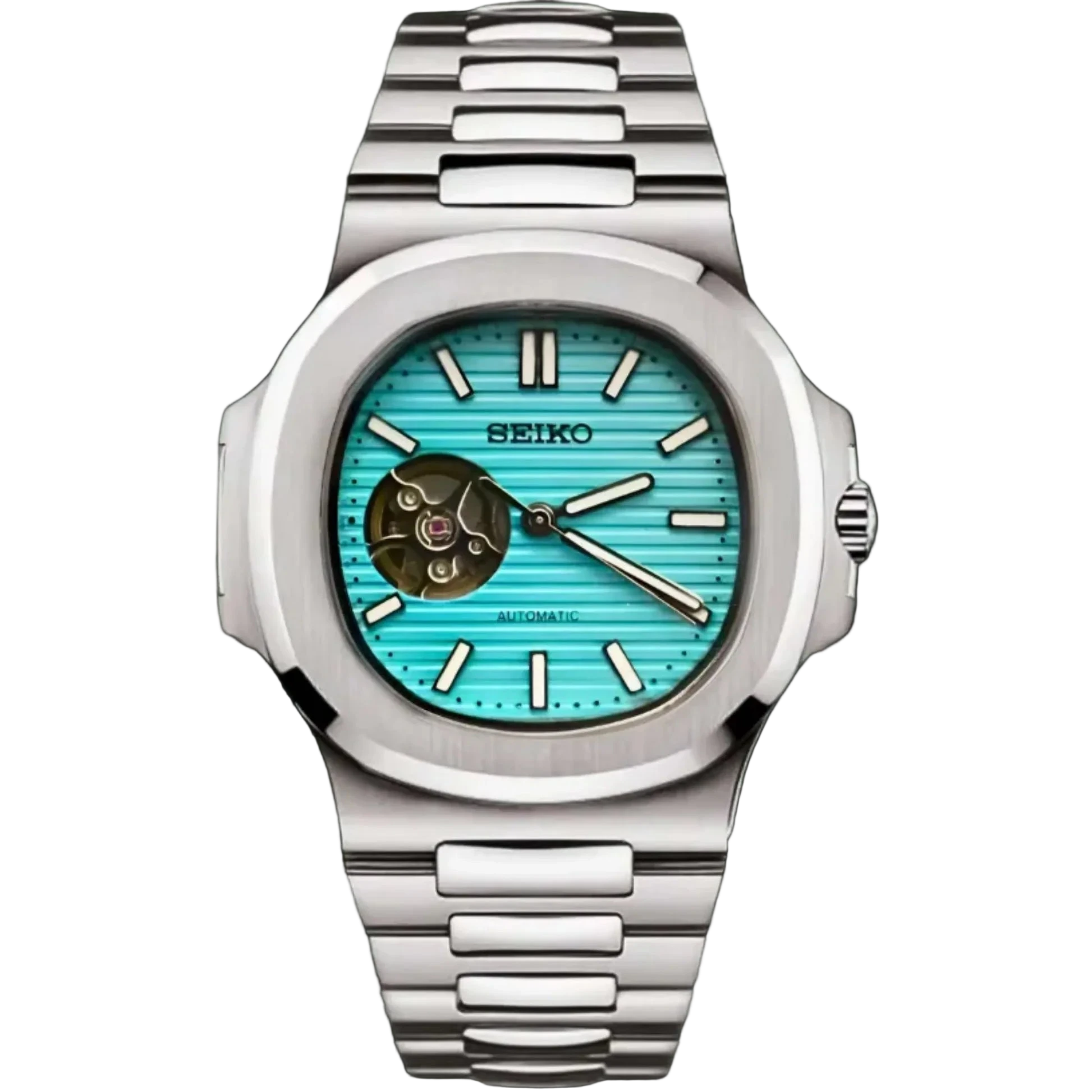 STEEL TIFANNY ICE BLUE OPEN HEART Seiko Mod NAUTIKO