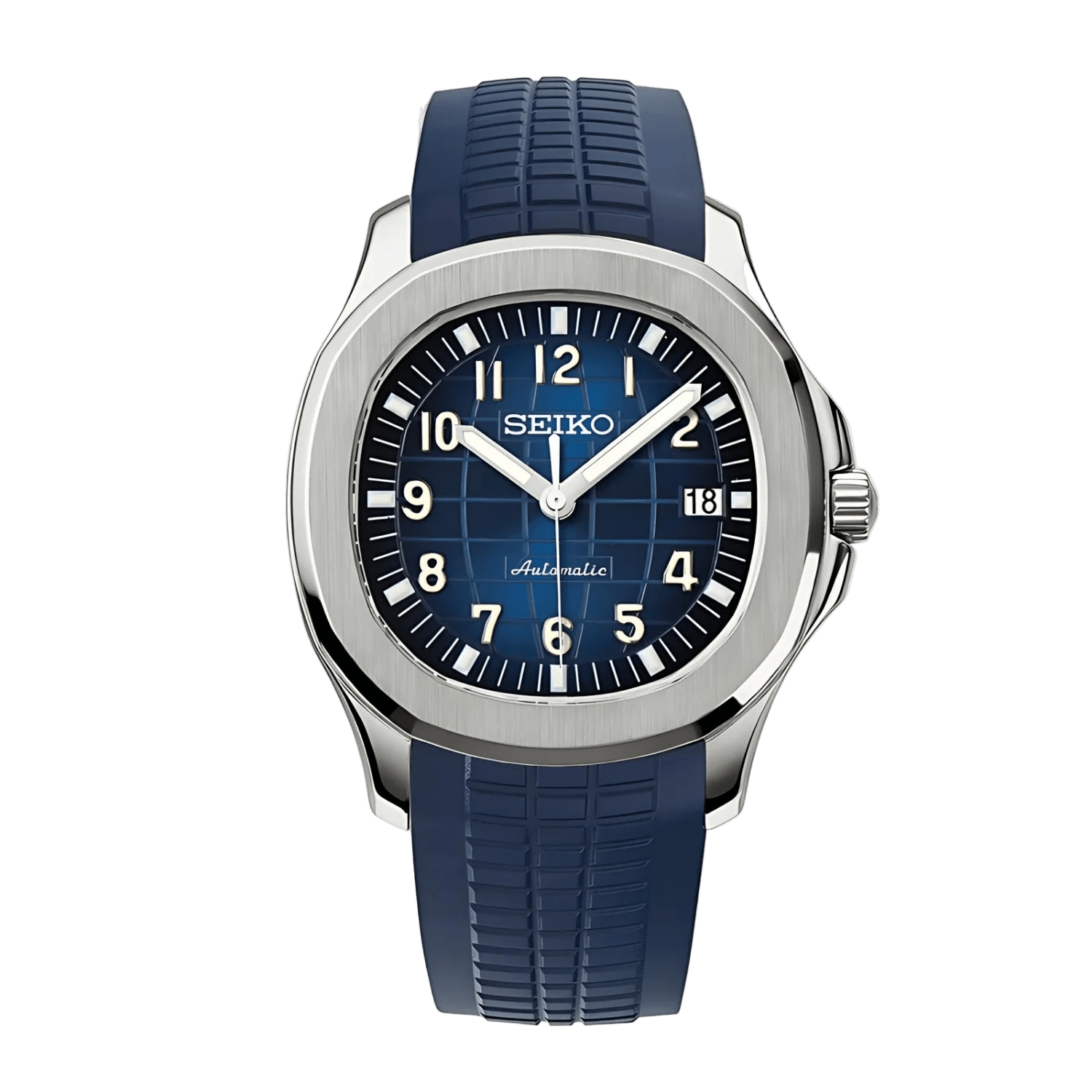 blue dial seiko mod nautiko automatic watch front view