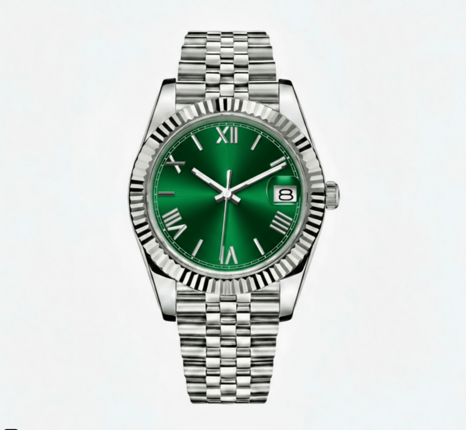 green dial seiko mod fluted bezel stainless steel case detail
