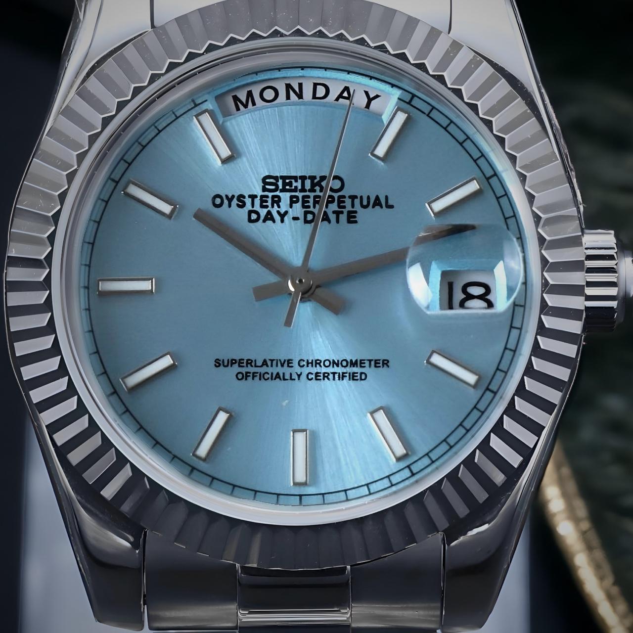 seiko mod DAYDATE style ice blue dial