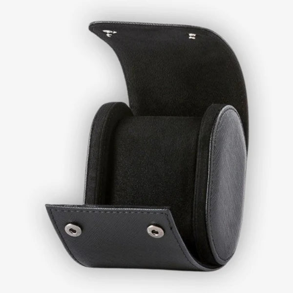 watch travel case black leather single watch roll pouch with snap closure