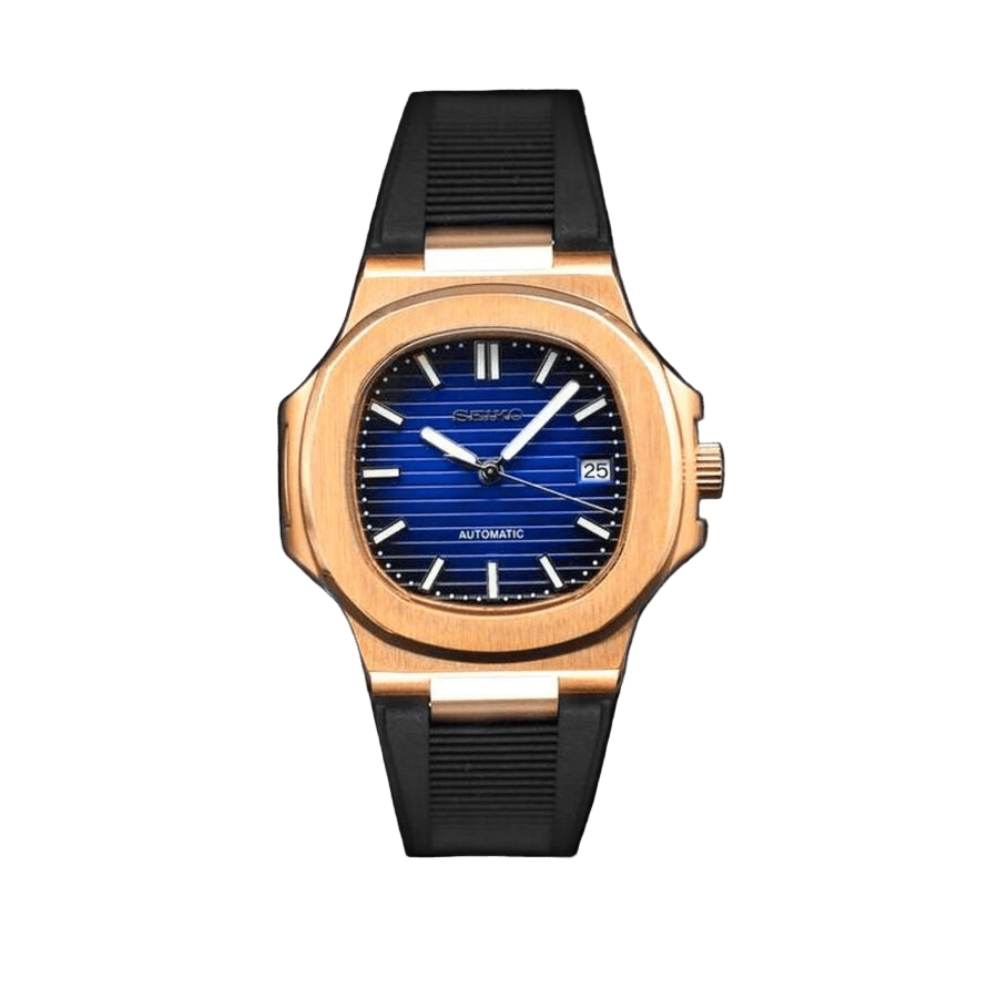 rose gold black seiko mod nautiko automatic watch front view