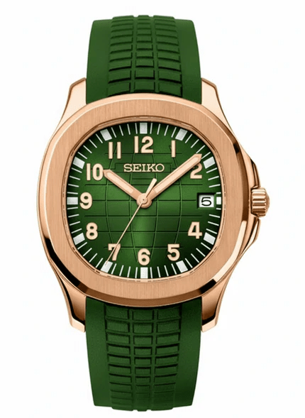 rose gold green seiko mod automatic watch front view