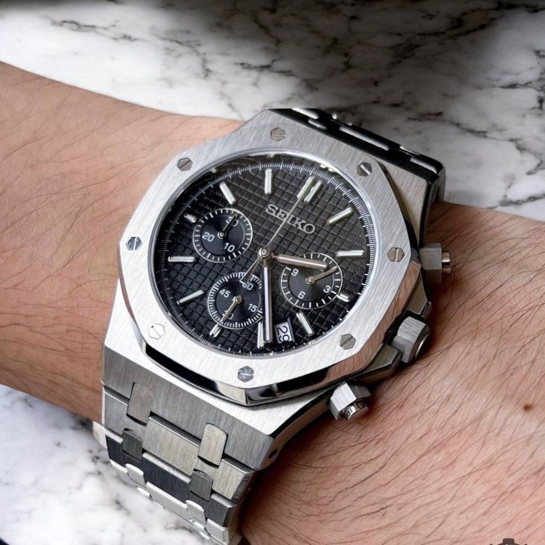 Seiko Mod Royal Oak Chronograph Black Dial VK63 Quartz
