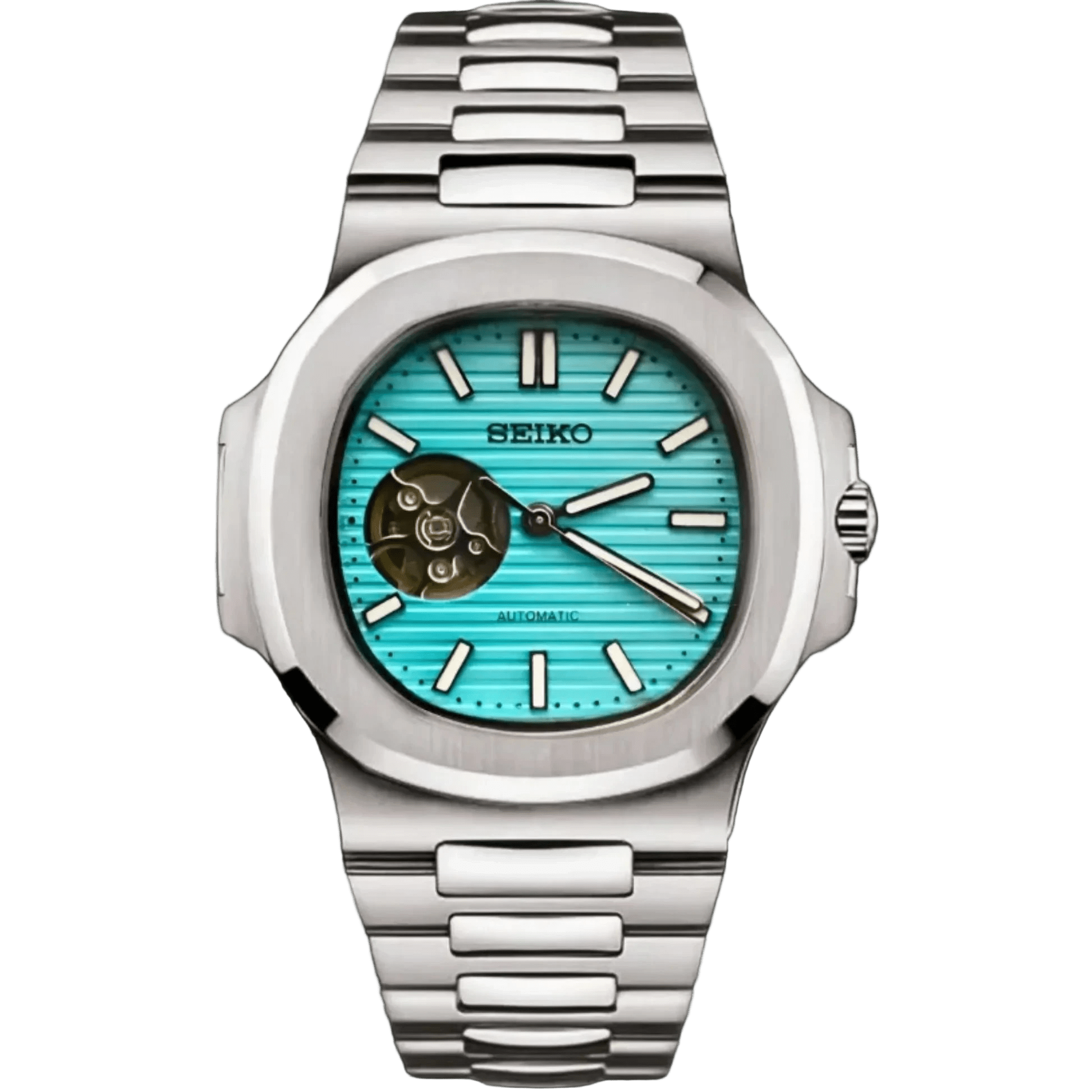 tiffany open heart seiko mod nautiko automatic watch front view