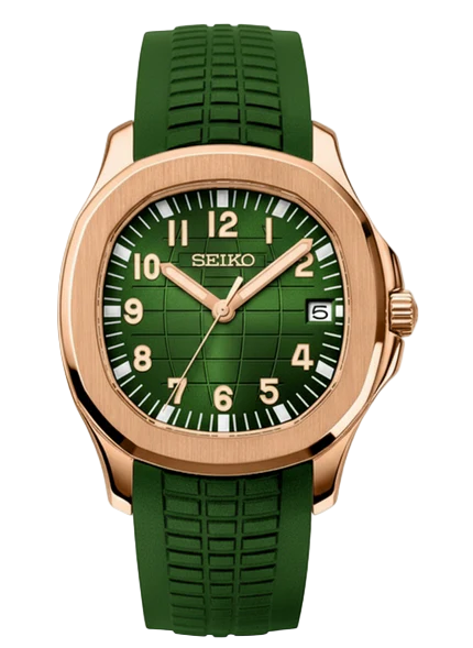 ROSE GOLD GREEN RUBBER STRAP Seiko Mod NAUTIKO