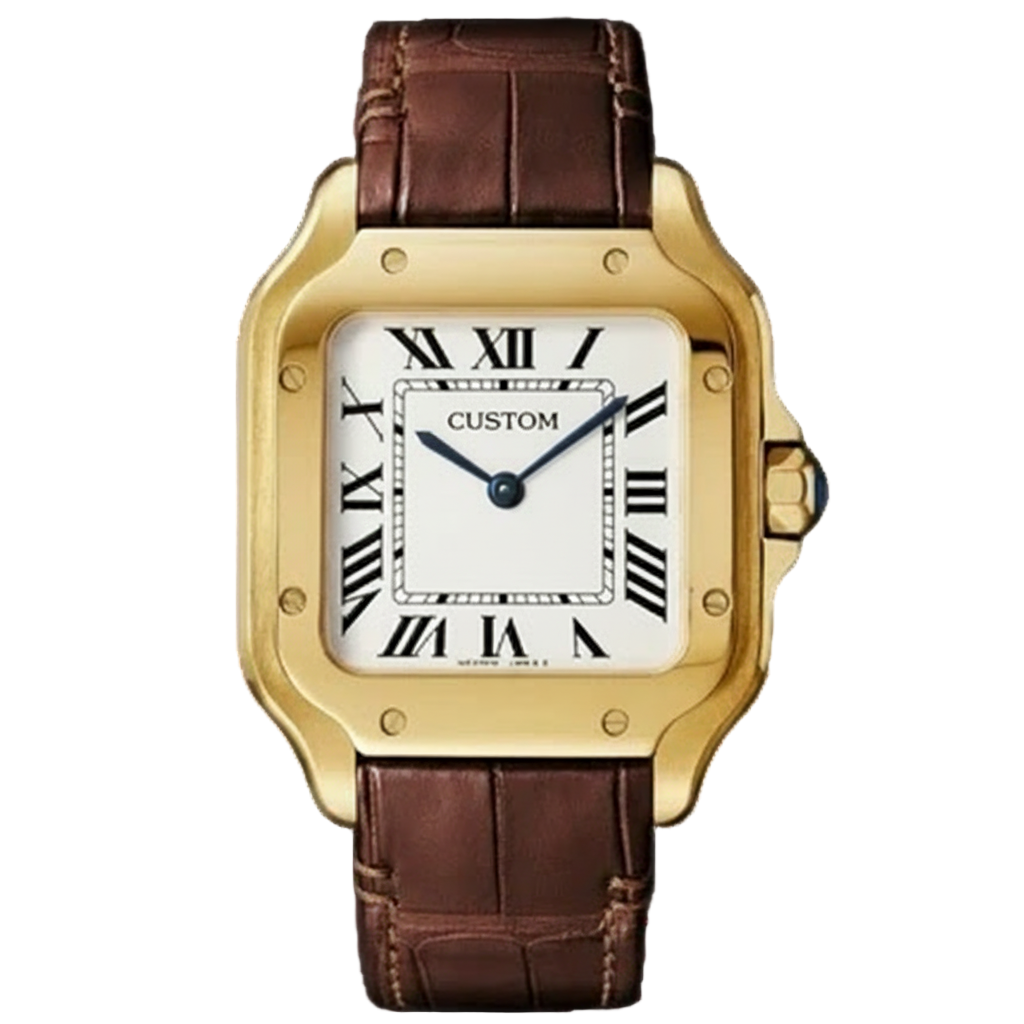 BROWN LEATHER GOLD Seiko Mod SANTOS