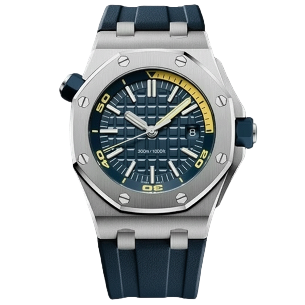 BLUE STEEL YELLOW HAND RUBER STRAP SEIKO MOD ROYAL SEIKOAK