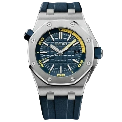 BLUE STEEL YELLOW HAND RUBER STRAP SEIKO MOD ROYAL SEIKOAK