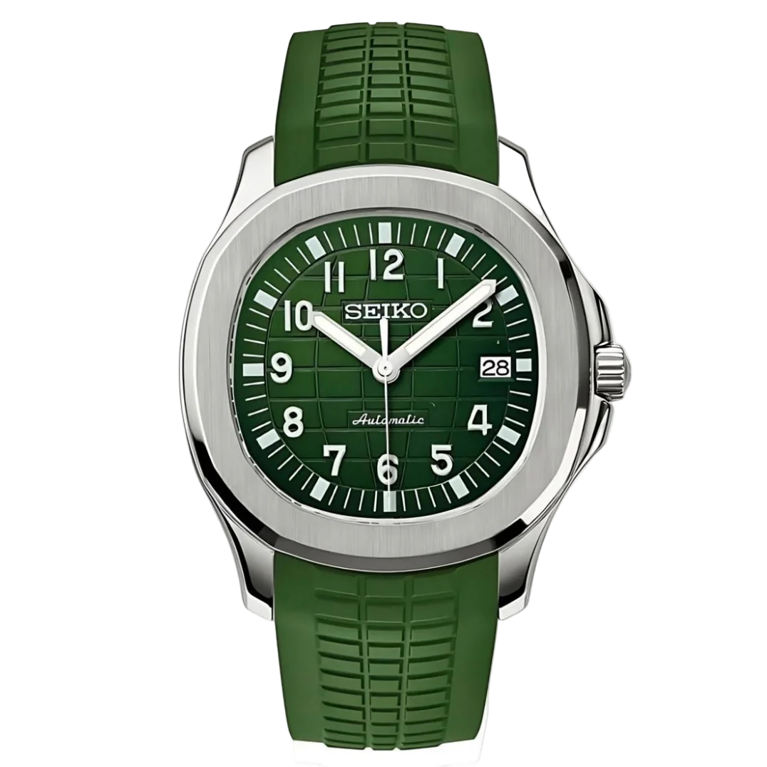 GREEN STEEL RUBBER STRAP Seiko Mod NAUTIKO