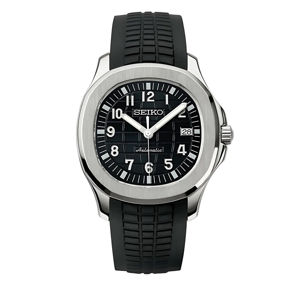 BLACK STEEL RUBBER STRAP Seiko Mod NAUTIKO