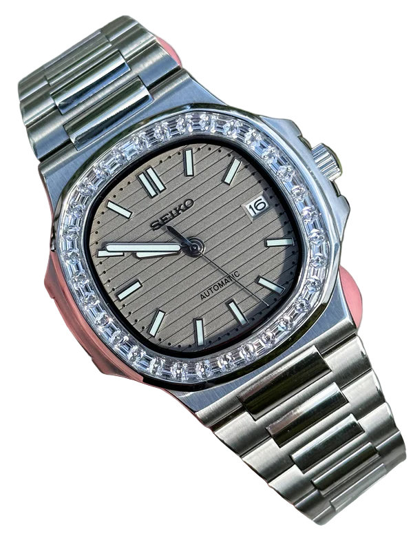 Cadran arabe gris, acier, automatique – Édition Seikmod Lux ​​| Verre saphir | Acier 316L 