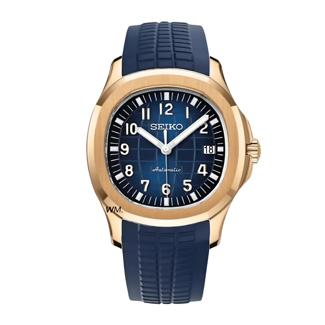 ROSE GOLD BLUE RUBBER STRAP Seiko Mod NAUTIKO