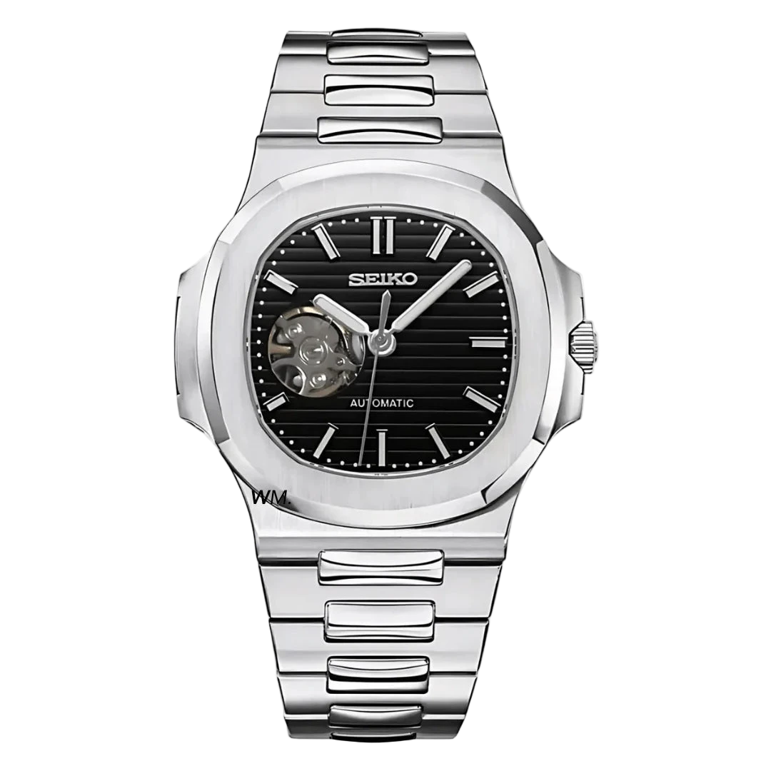 STEEL BLACK OPEN HEART Seiko Mod NAUTIKO