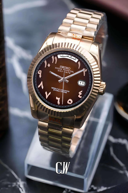 BROWN ROSE GOLD SEIKDATE PRESIDENTAL