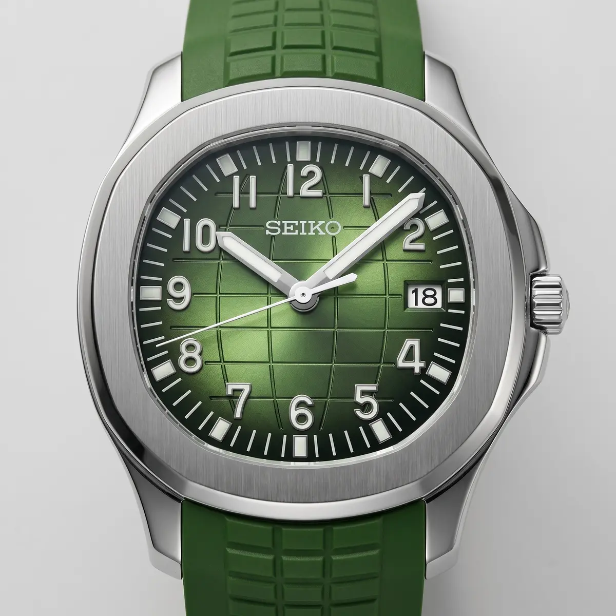 Seiko Mod Uhr AQUA MOD - GRÜN – Zifferblatt Nahaufnahme – MedoMods