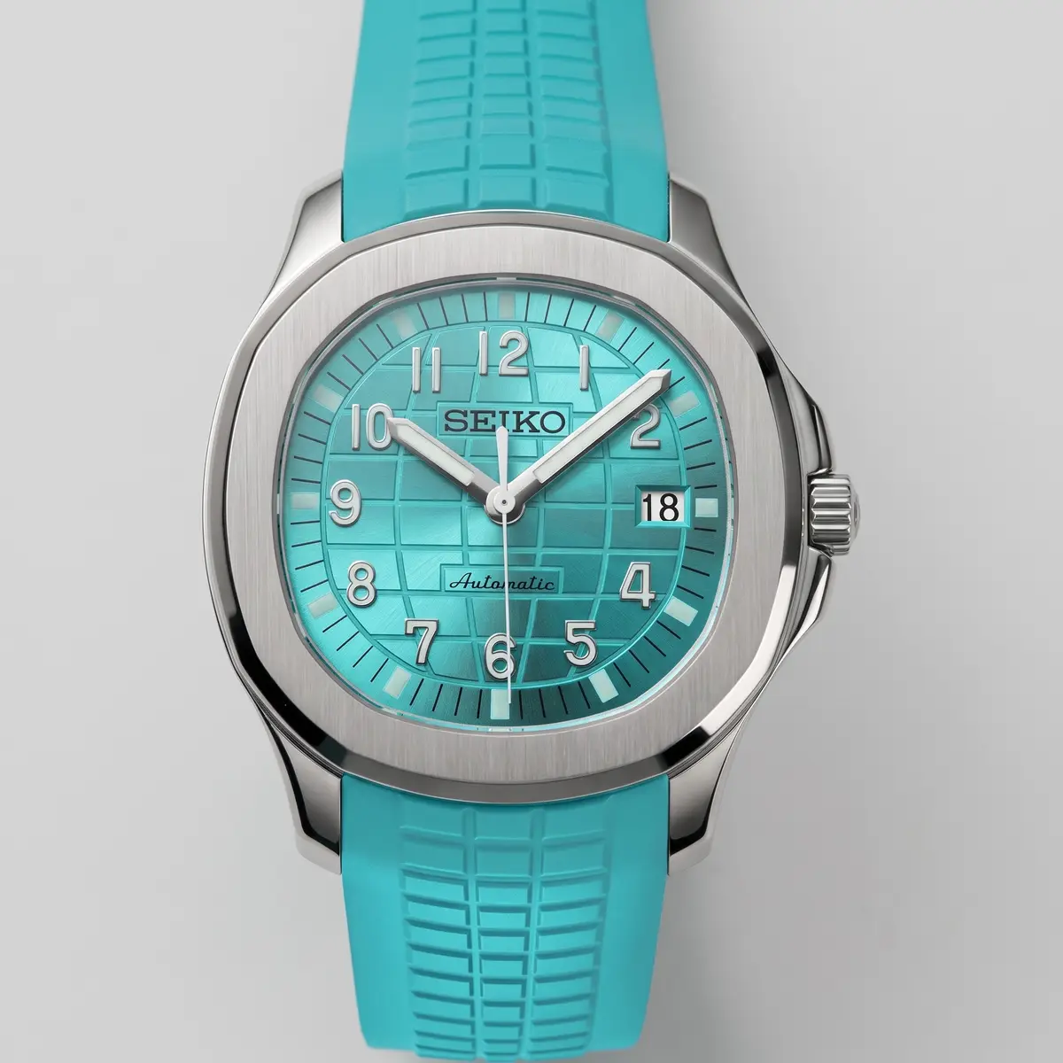 Seiko Mod Uhr AQUA MOD - TIFFANY – Zifferblatt Nahaufnahme – MedoMods