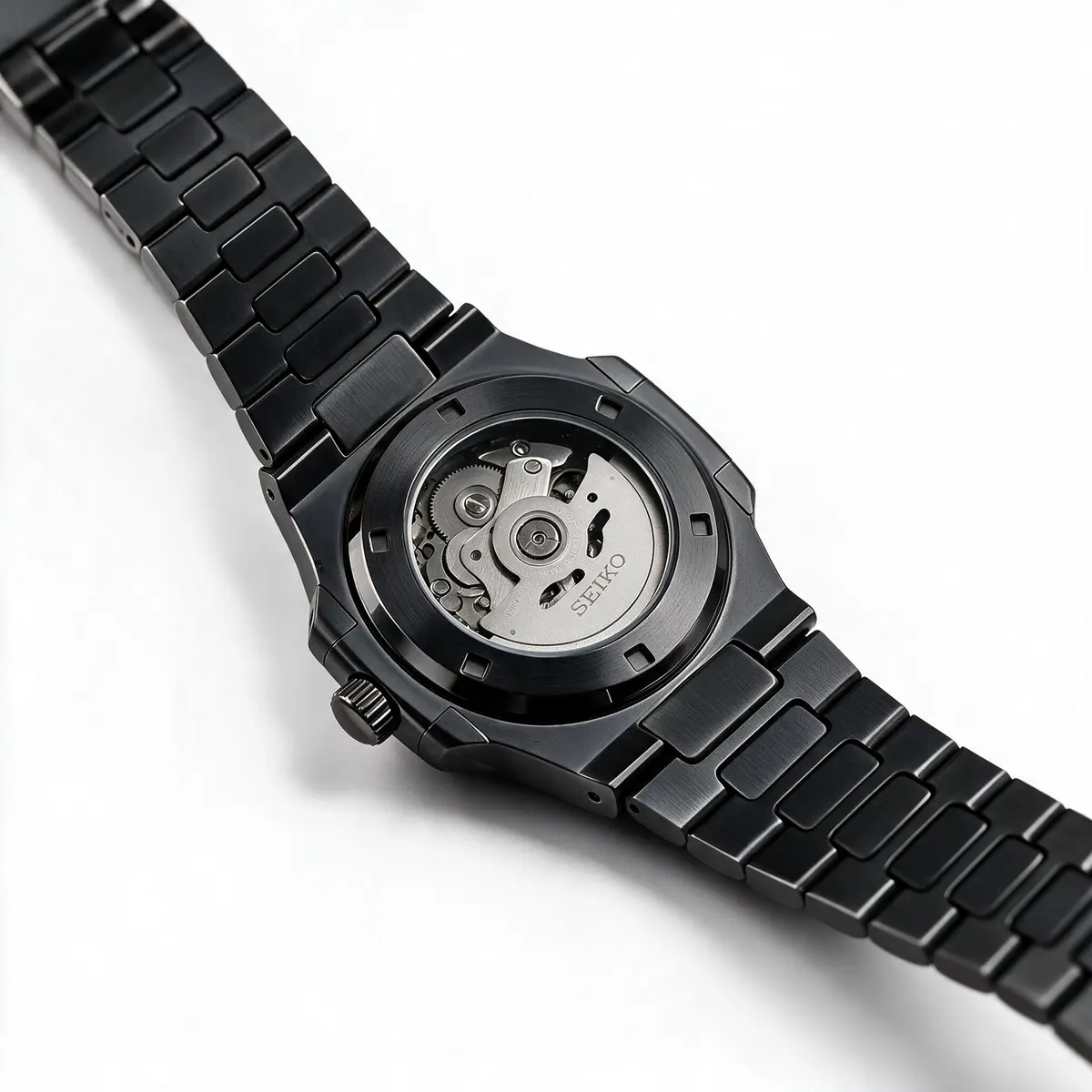 Seiko Mod Uhr NAUT MOD – BLACKED OUT – Gehäuseboden Schwarz PVD – MedoMods