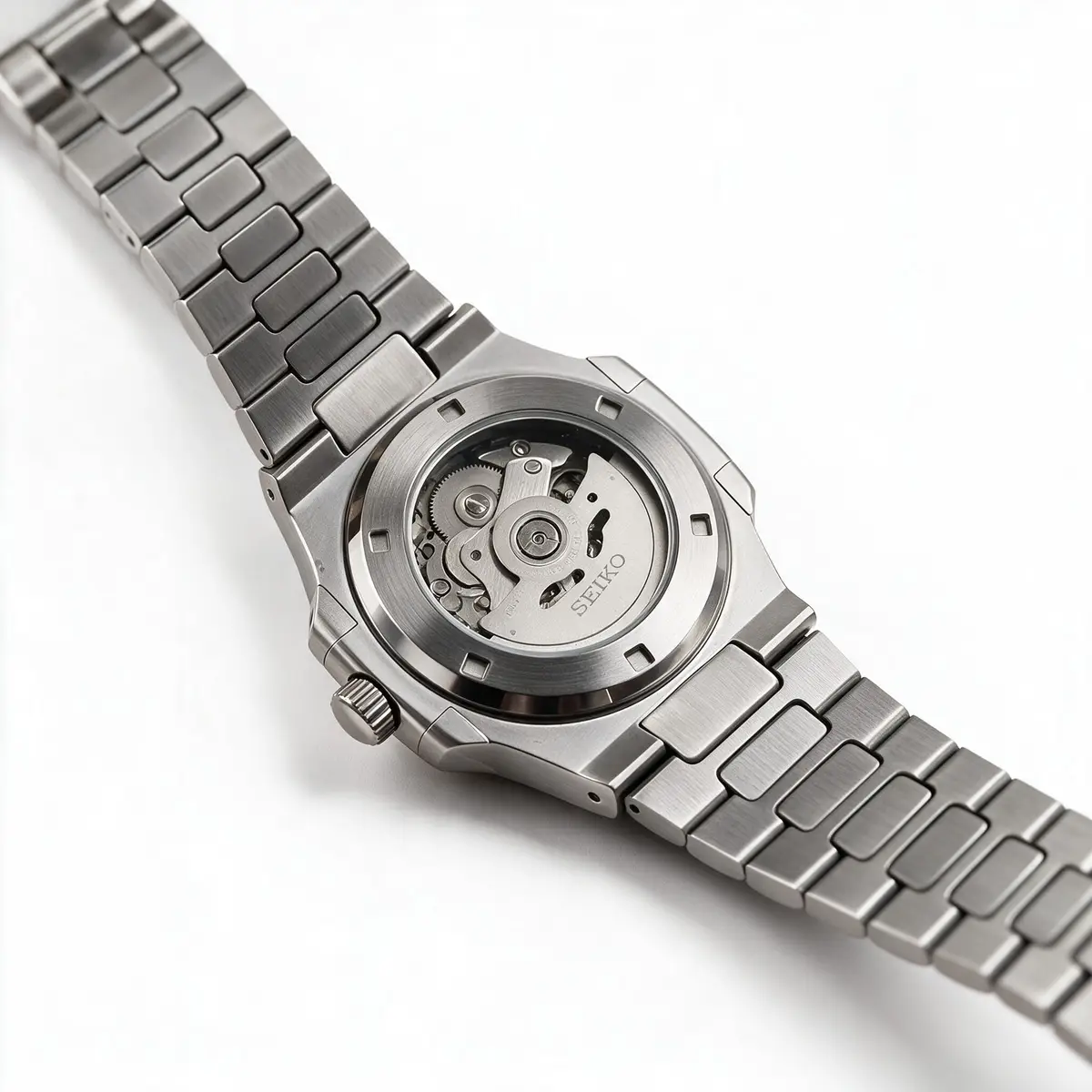 Seiko Mod Uhr NAUT MOD – SILBER – Gehäuseboden Edelstahl – MedoMods