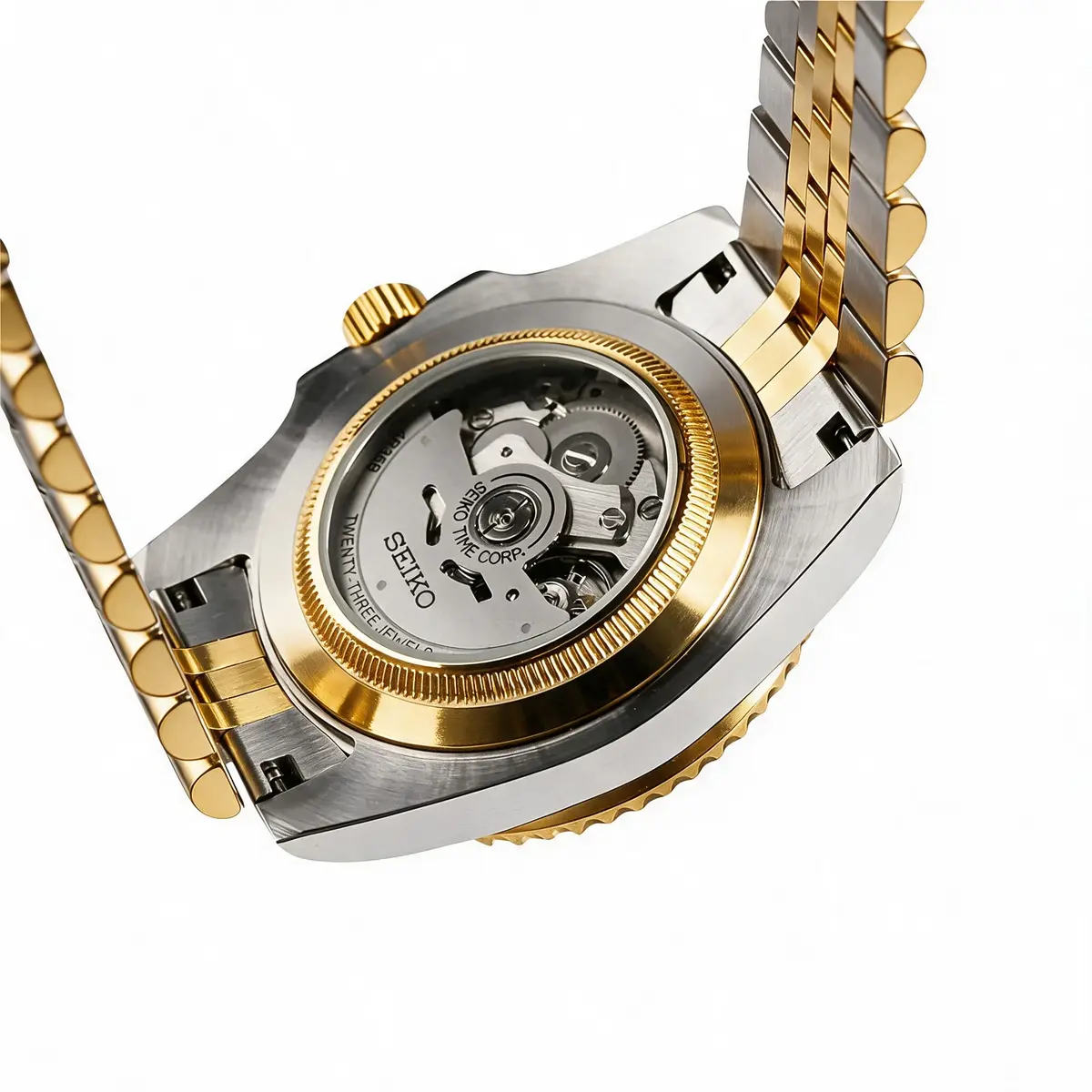 Seiko Mod Uhr DATE MOD | Goldfarbenes schwarzes Zifferblatt – Automatik – Gehäuseboden Stahl/Gold – MedoMods