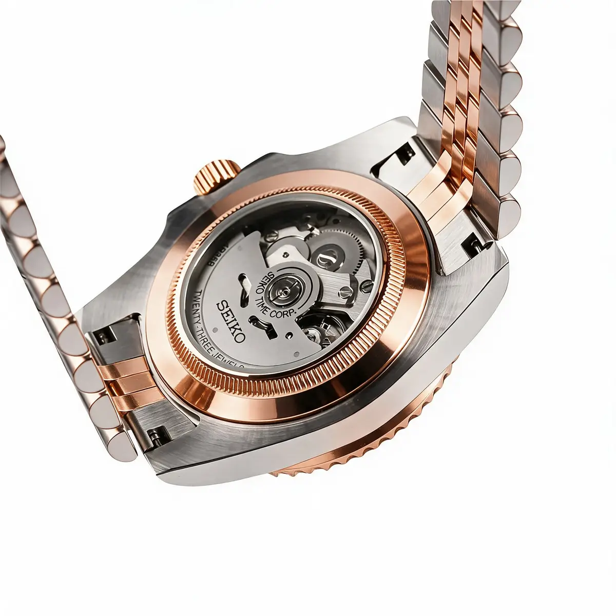 Seiko Mod Uhr DATE MOD | Roségold mit weißem Zifferblatt – Automatik – Gehäuseboden Stahl/Roségold – MedoMods