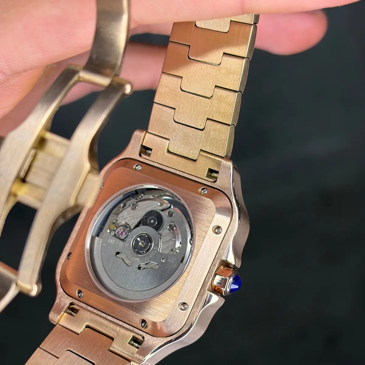 SEIKTOS | Rose Gold & Brown Dial – 38 mm – back view with the clasp open