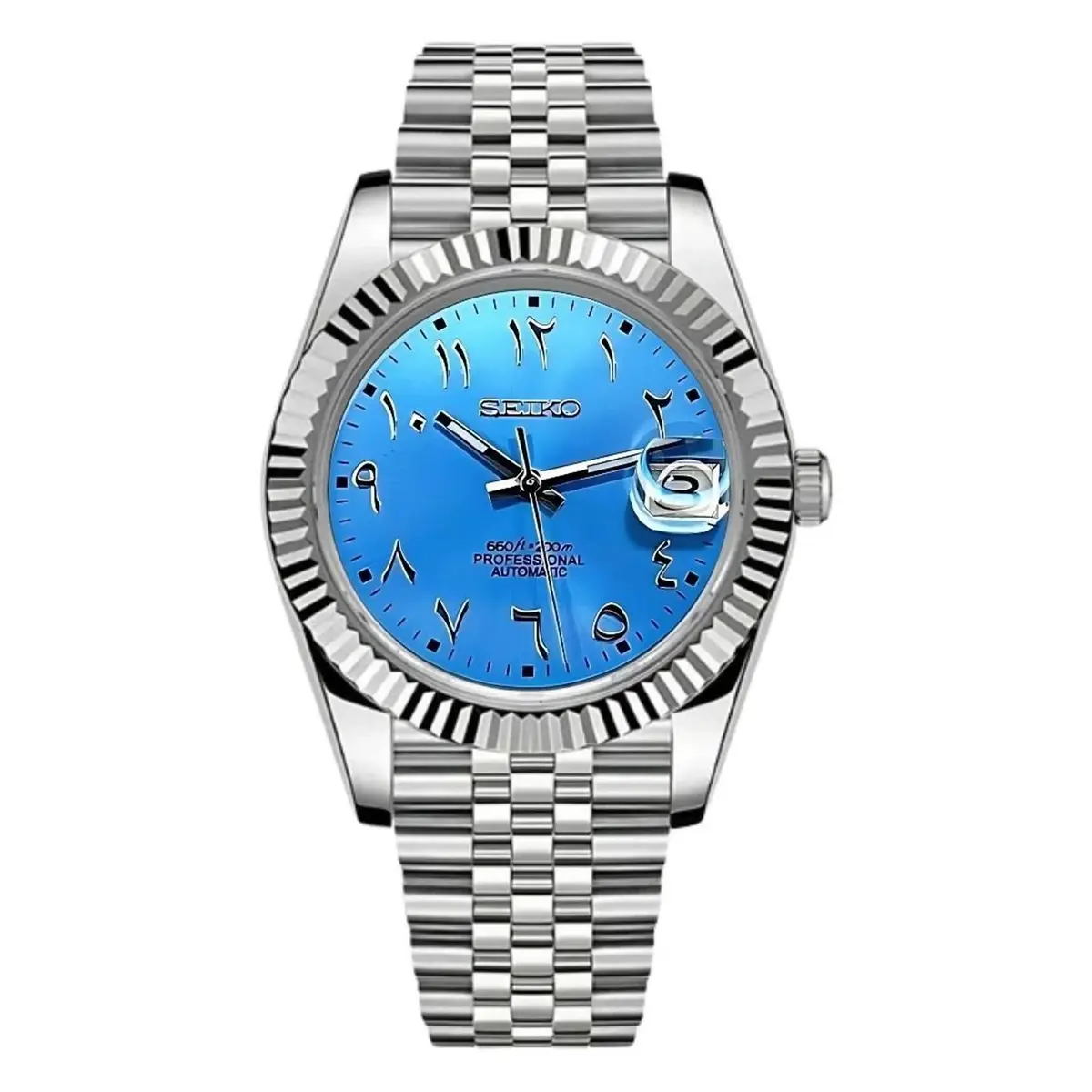 Seiko Mod Uhr DATE MOD CLASSIC MOD β BLAU, ARABISCHE ZIFFERN β MedoMods