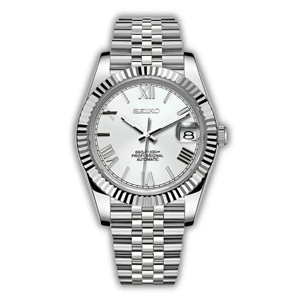 Seiko Mod Uhr DATE MOD CLASSIC MOD – WEISS, RÖMISCHE ZIFFERN – MedoMods