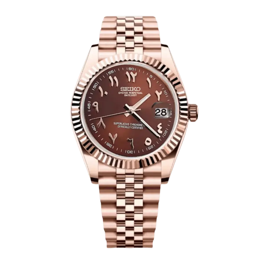 DATE MOD | Oro rosa, esfera marrón con números arábigos - Automático