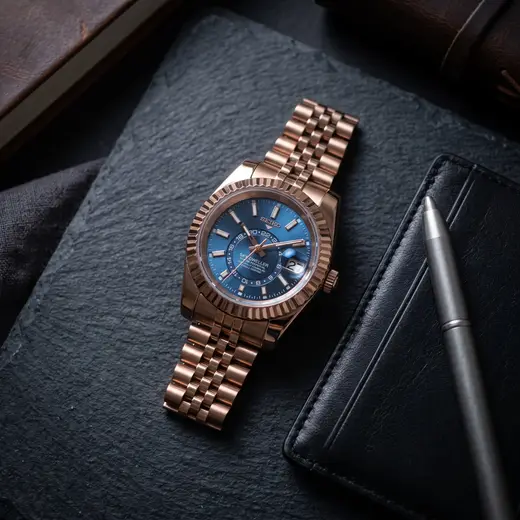 DATE MOD | RoseGold Midnight Blue Sky Mod - Automatic – watch laid flat