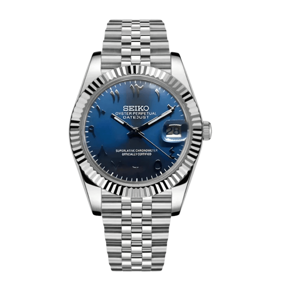 DATE MOD | Stahl, blaues Zifferblatt mit arabischen Ziffern – Automatik