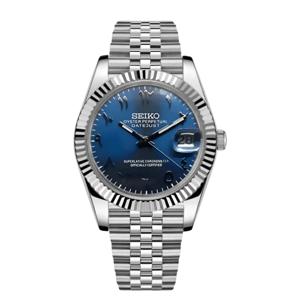 DATE MOD | Stahl, blaues Zifferblatt mit arabischen Ziffern – Automatik