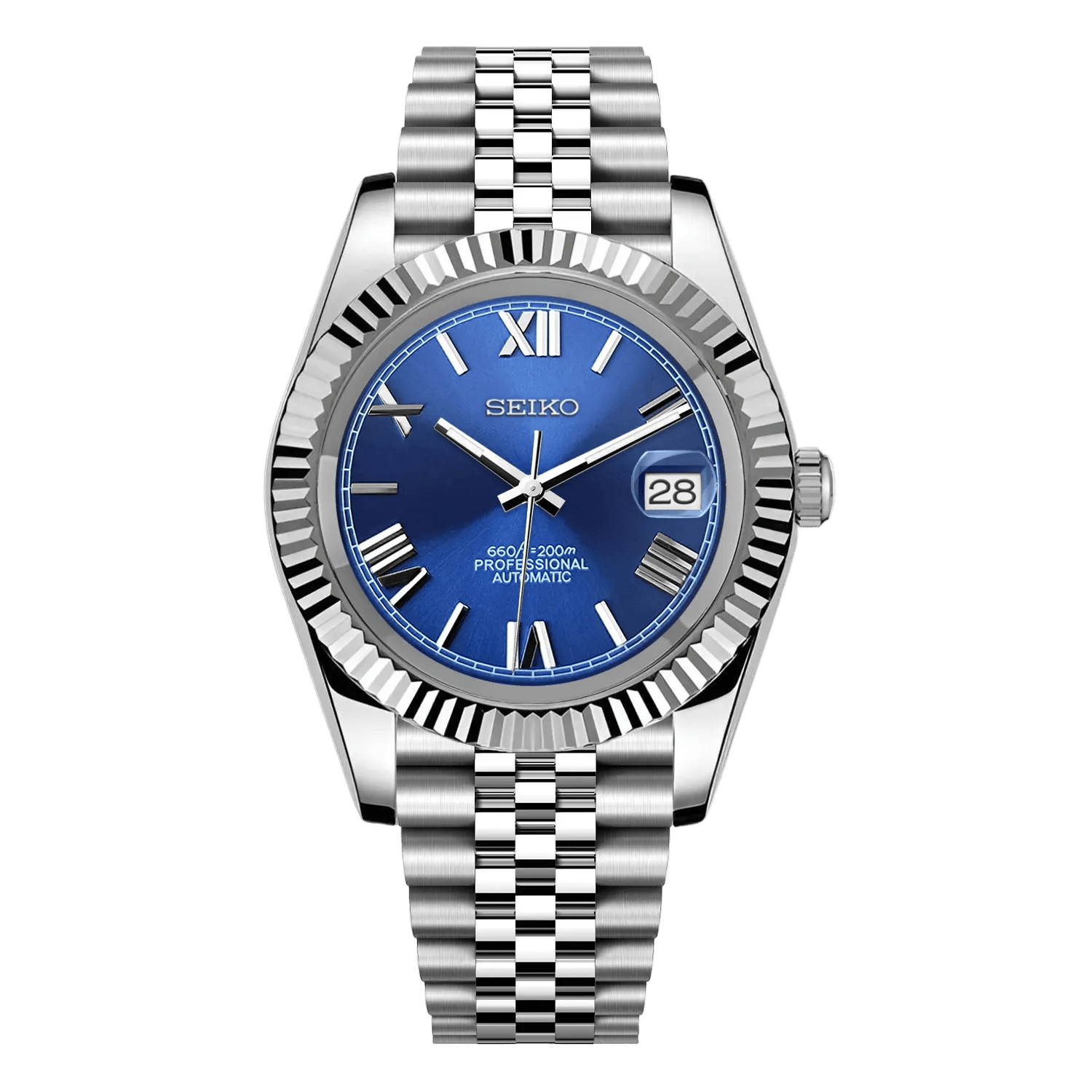 DATE MOD | Stahl, blaues Zifferblatt mit römischen Ziffern – Automatik