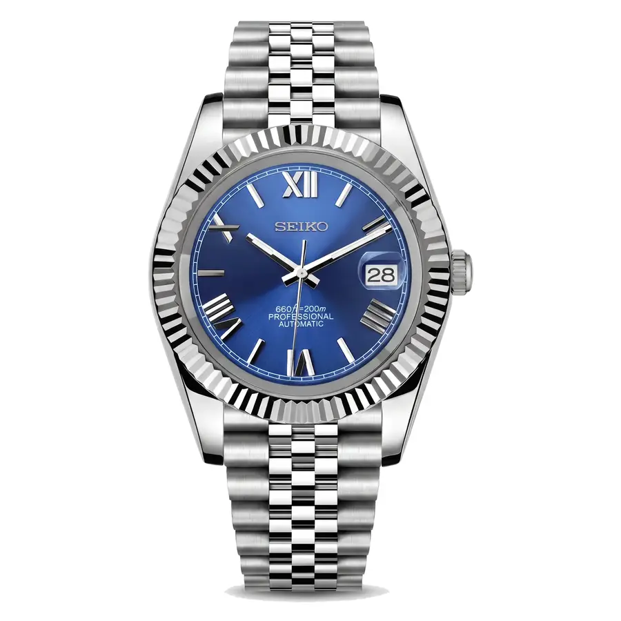DATE MOD | Stahl, blaues Zifferblatt mit römischen Ziffern – Automatik