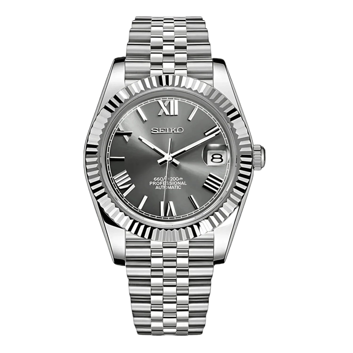 DATE MOD | Stahl, graues Zifferblatt im römischen Stil – Automatik