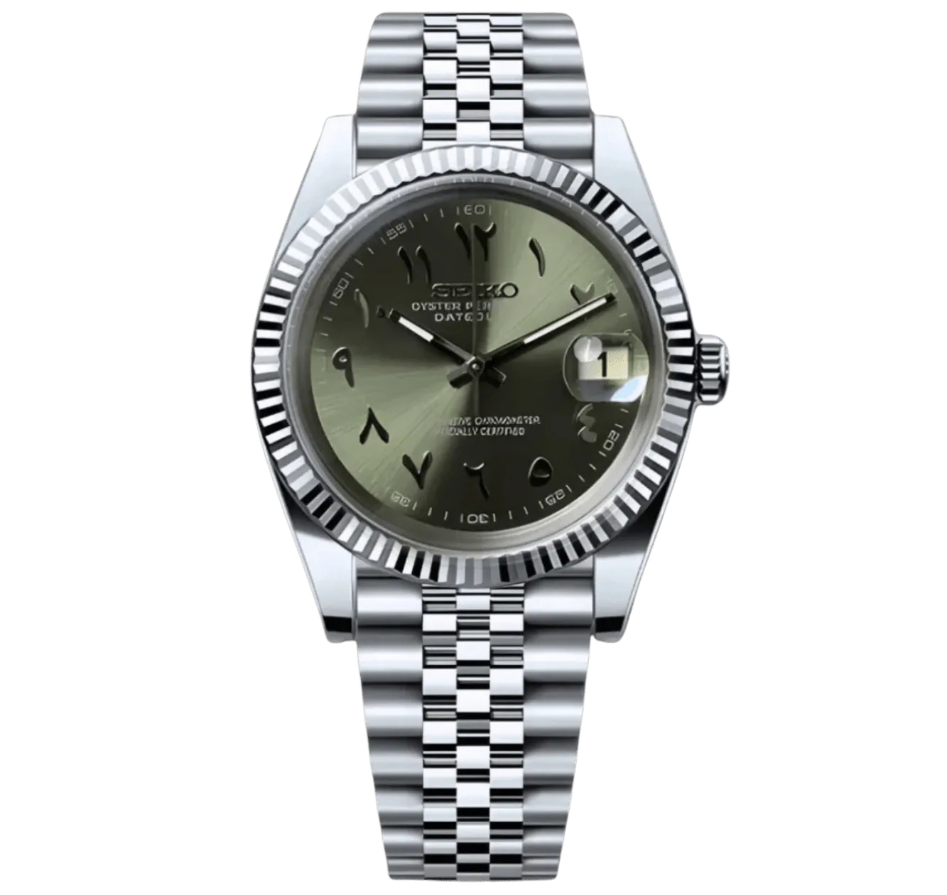DATE MOD | steel Olive Green Arabic Dial - Automatic