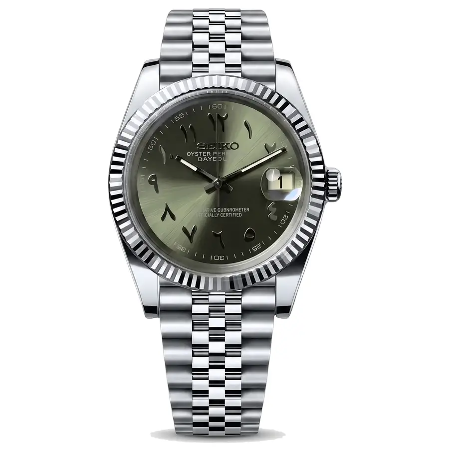 DATE MOD | steel Olive Green Arabic Dial - Automatic
