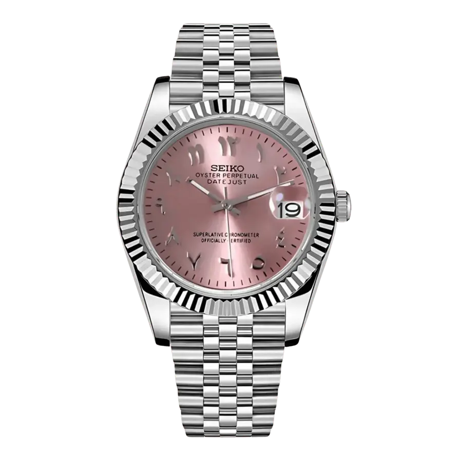 DATE MOD | Acero con esfera rosa con números arábigos - Automático