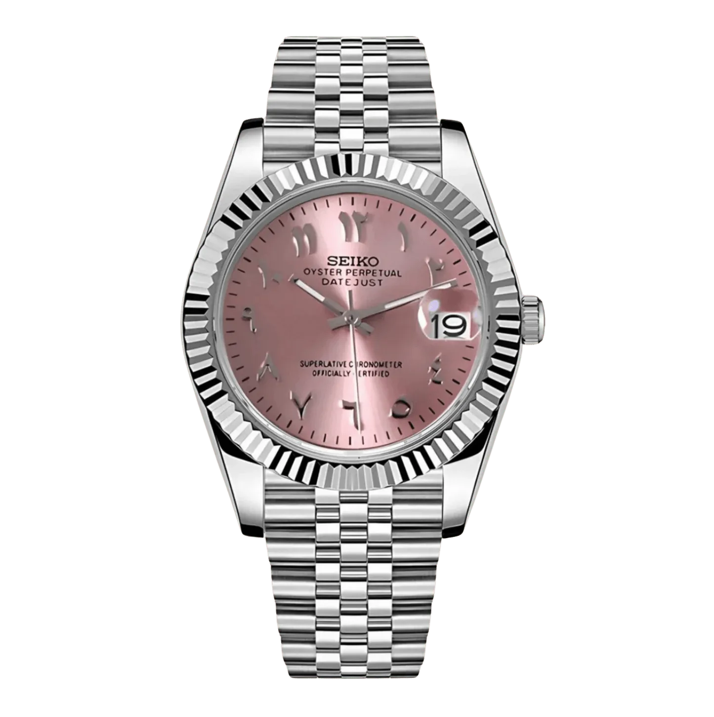 DATE MOD | Stahl, rosa Zifferblatt mit arabischen Ziffern – Automatik