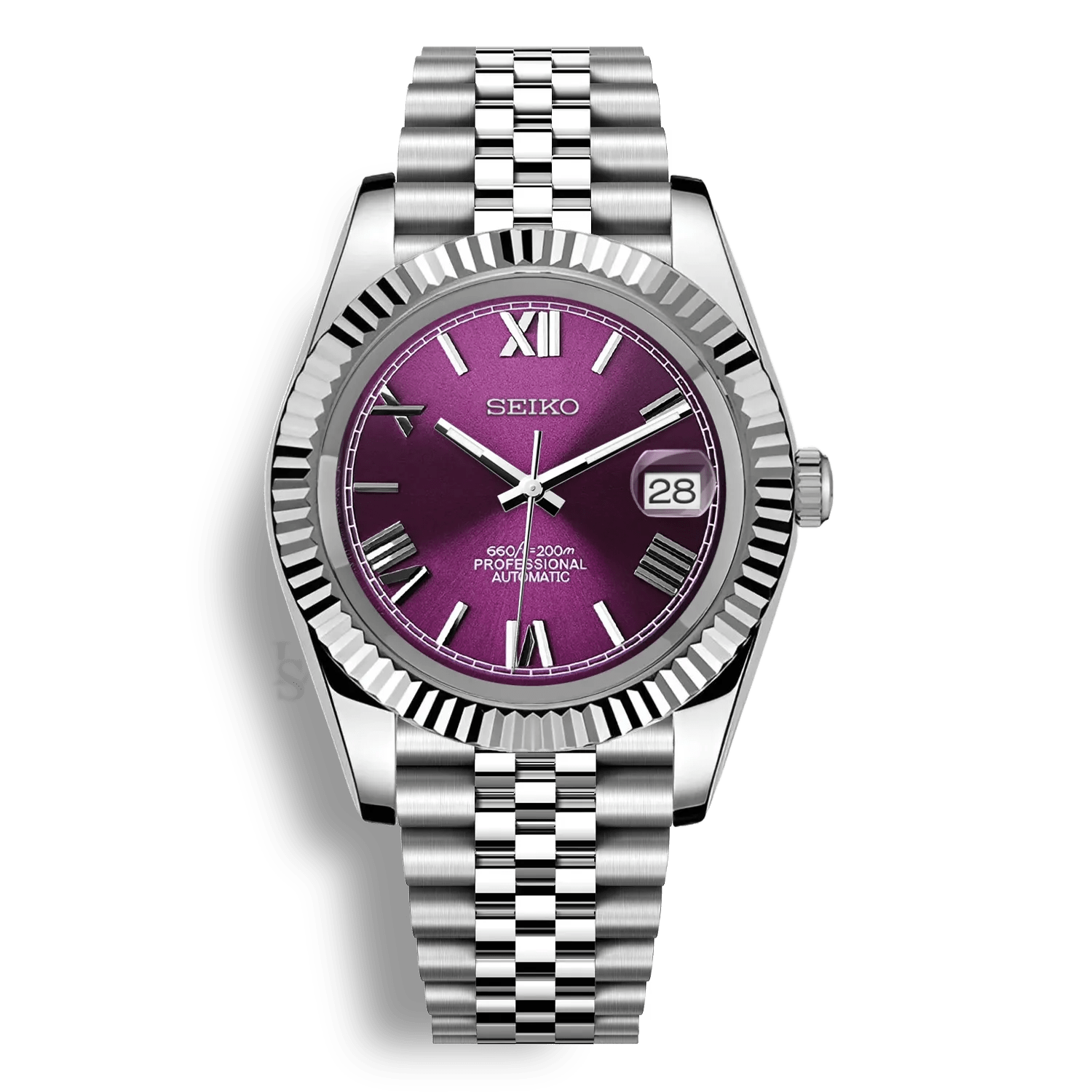 DATE MOD | Stahl, violettes Zifferblatt mit römischen Ziffern – Automatik