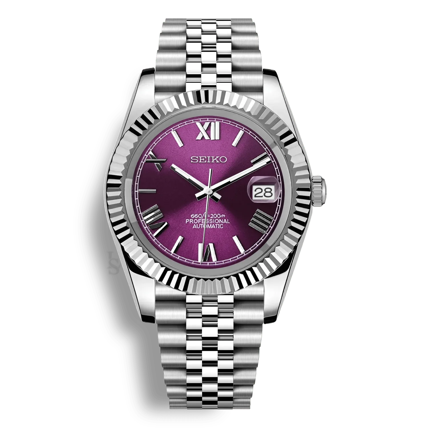 DATE MOD | Stahl, violettes Zifferblatt mit römischen Ziffern – Automatik