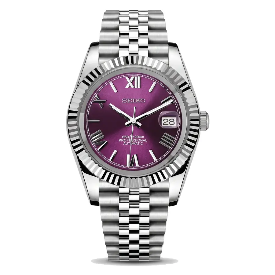 DATE MOD | Stahl, violettes Zifferblatt mit römischen Ziffern – Automatik