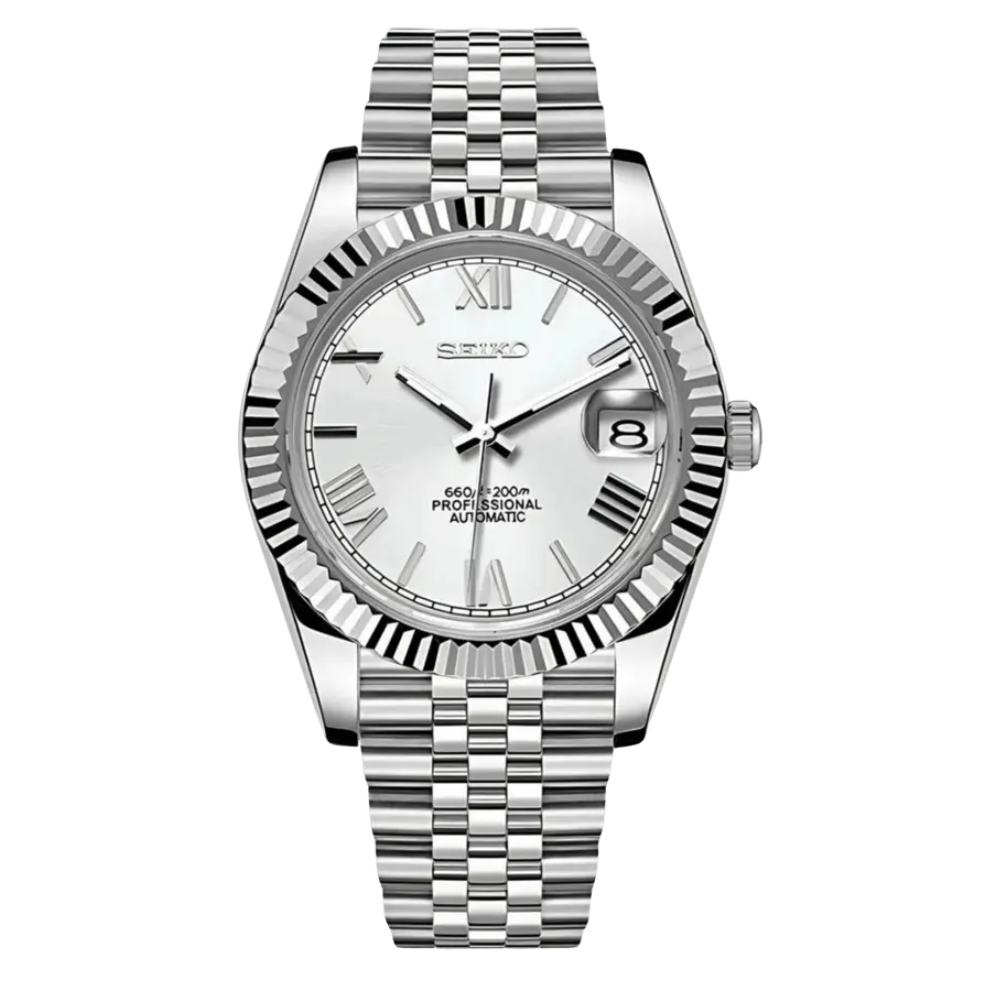 DATE MOD | Esfera romana blanca de acero - Automático