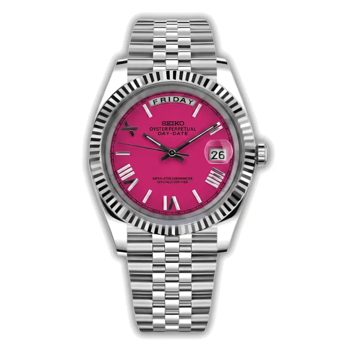 Seiko Mod Uhr DAY MOD – FUCHSIA RÖMISCH – MedoMods